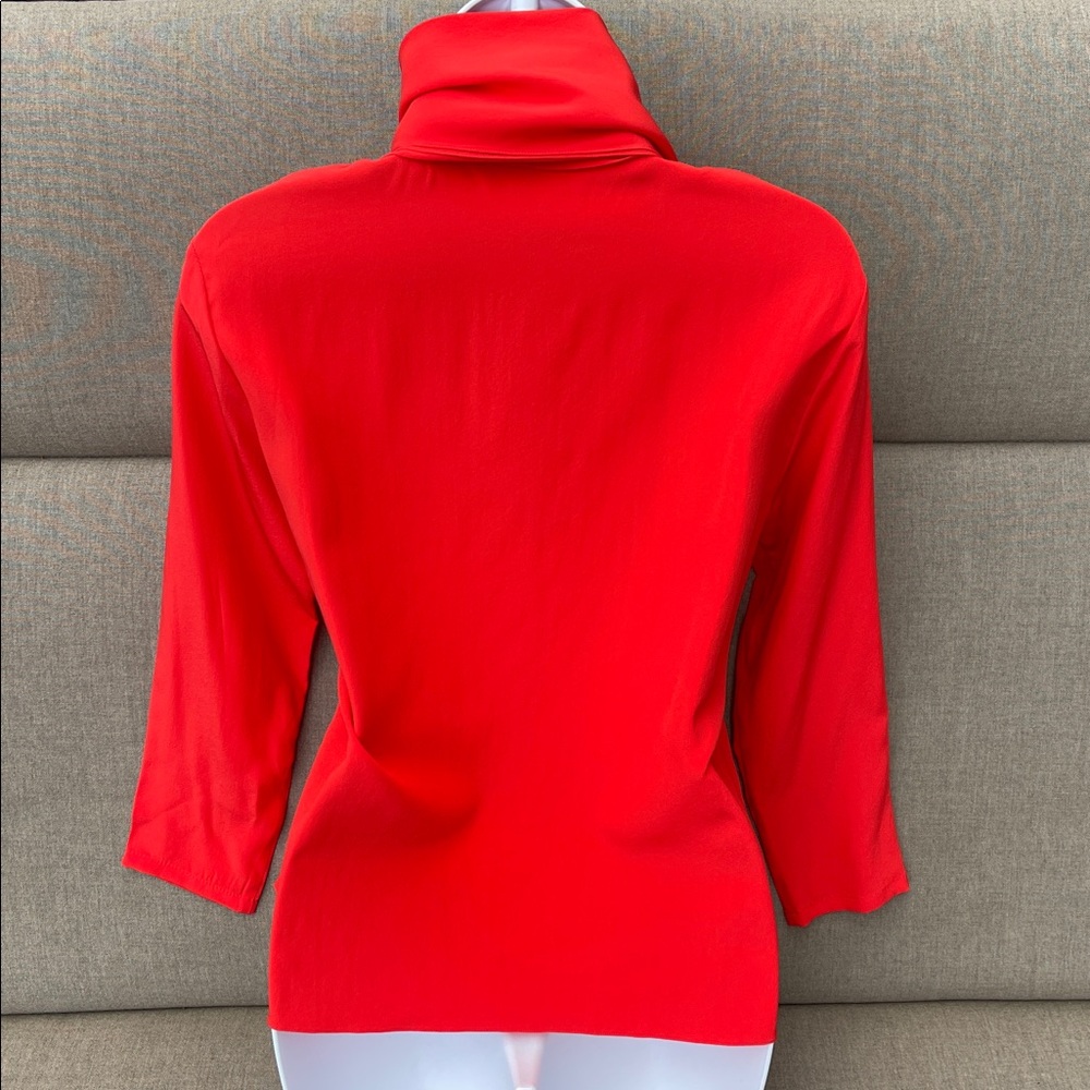 THE ROW Red Silk Scarf Neck Long Sleeve Top - Picture 7 of 15